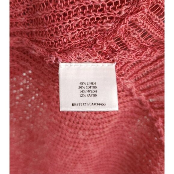 Eileen Fisher Airy Linen Grain Rib V Neck Sweater Size L Coral Tunic Top - Picture 9 of 13